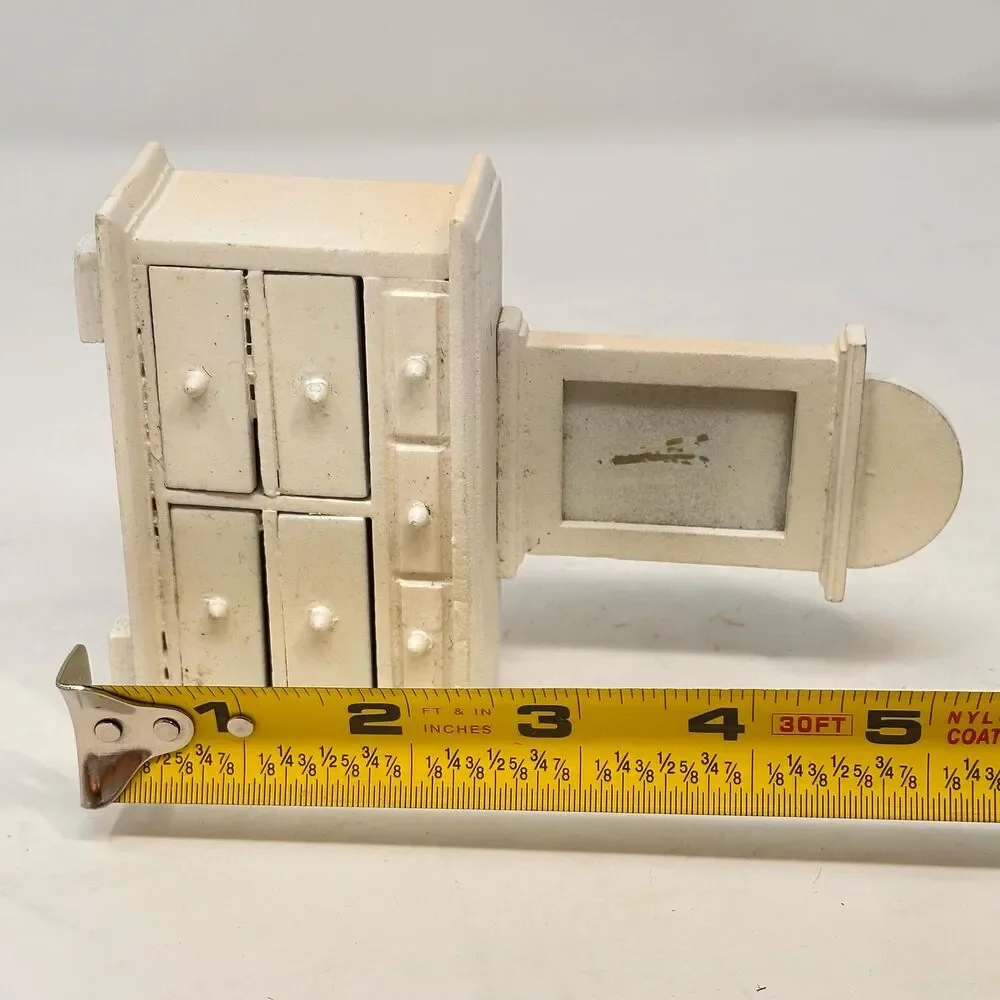 Vintage White Dollhouse Dresser 1:12 Miniature Vanity Wood Faux Drawers